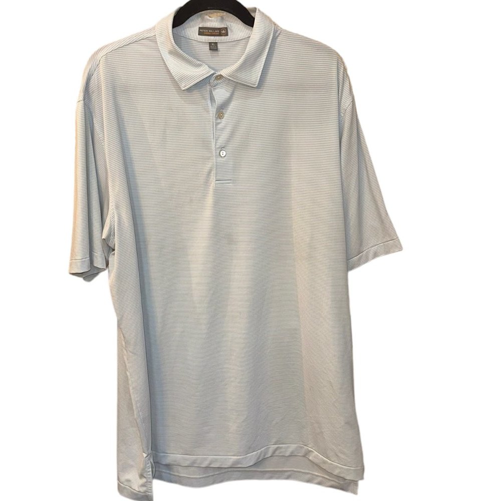Men's Peter‎ Millar Summer Comfort Blue/White Stripe Golf Polo Shirt Size XL